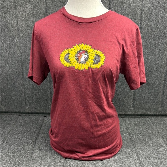 Bucee-es Sunflower Graphic Women's Red T-Shirt - Picture 1 of 5